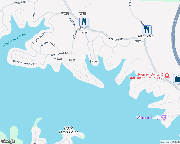 map of restaurants, bars, coffee shops, grocery stores, and more near 40 Lighthouse Road in Lake Ozark