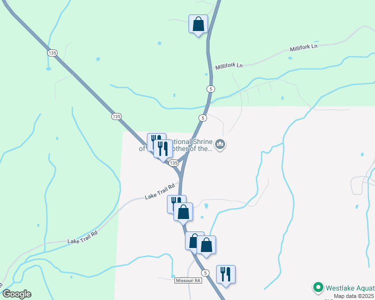 map of restaurants, bars, coffee shops, grocery stores, and more near in Gravois Mills