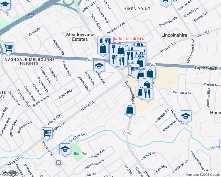 map of restaurants, bars, coffee shops, grocery stores, and more near 211 El Conquistador Place in Louisville