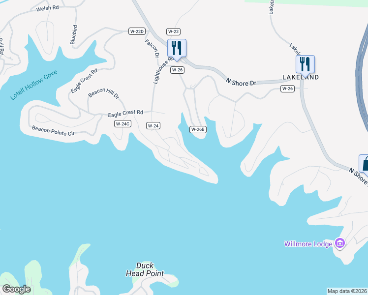map of restaurants, bars, coffee shops, grocery stores, and more near 40 Lighthouse Road in Lake Ozark