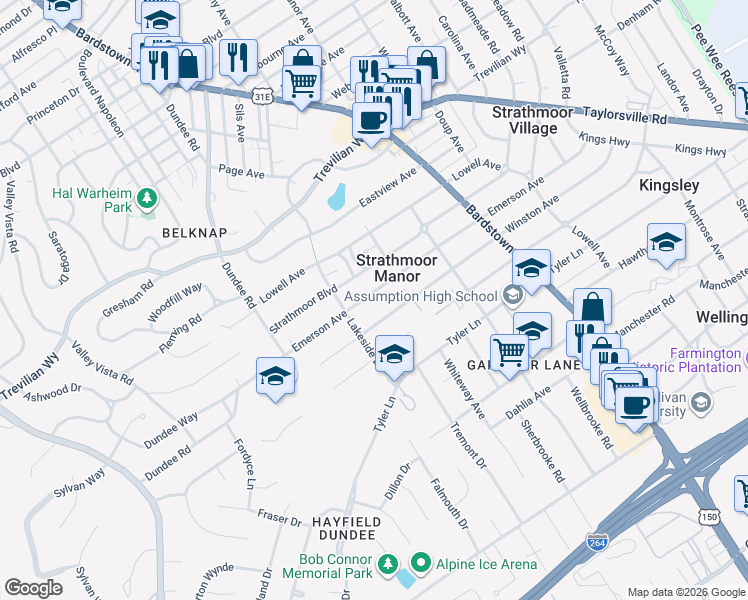 map of restaurants, bars, coffee shops, grocery stores, and more near 2014 Emerson Avenue in Louisville