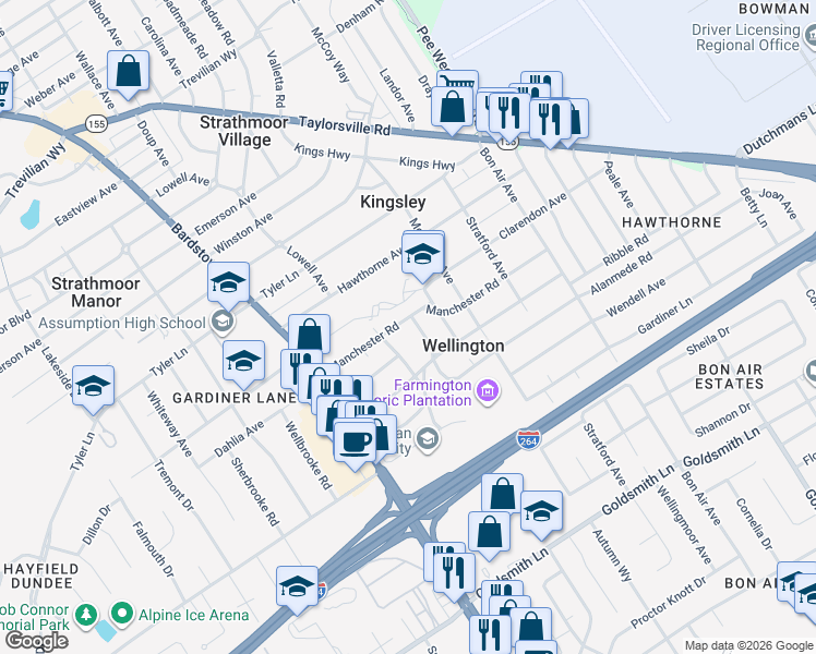 map of restaurants, bars, coffee shops, grocery stores, and more near 3006 Kipling Way in Louisville