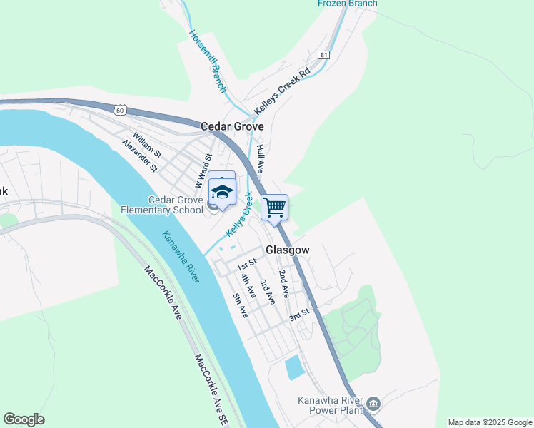 map of restaurants, bars, coffee shops, grocery stores, and more near U.S. 60 in Cedar Grove