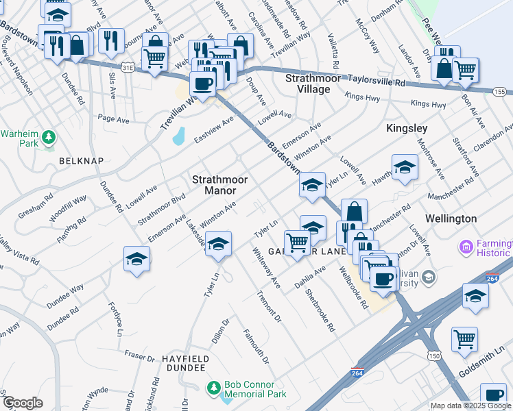 map of restaurants, bars, coffee shops, grocery stores, and more near 2117 Gladstone Avenue in Louisville