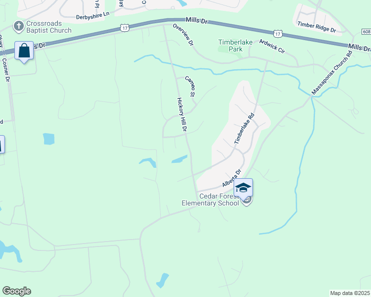 map of restaurants, bars, coffee shops, grocery stores, and more near 9416 Hickory Hill Drive in Fredericksburg