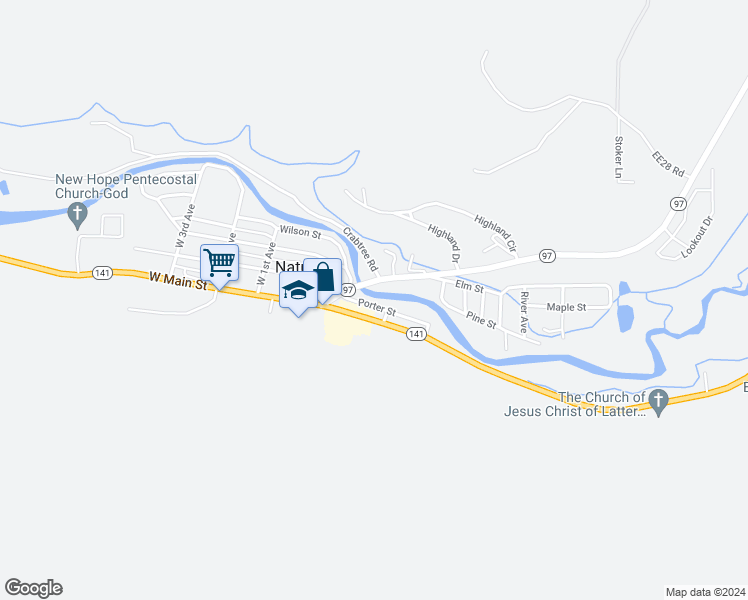 map of restaurants, bars, coffee shops, grocery stores, and more near 136 Porter Street in Nucla