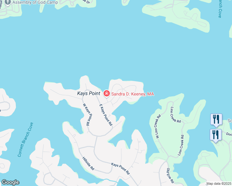 map of restaurants, bars, coffee shops, grocery stores, and more near Crown Point Drive in Village of Four Seasons