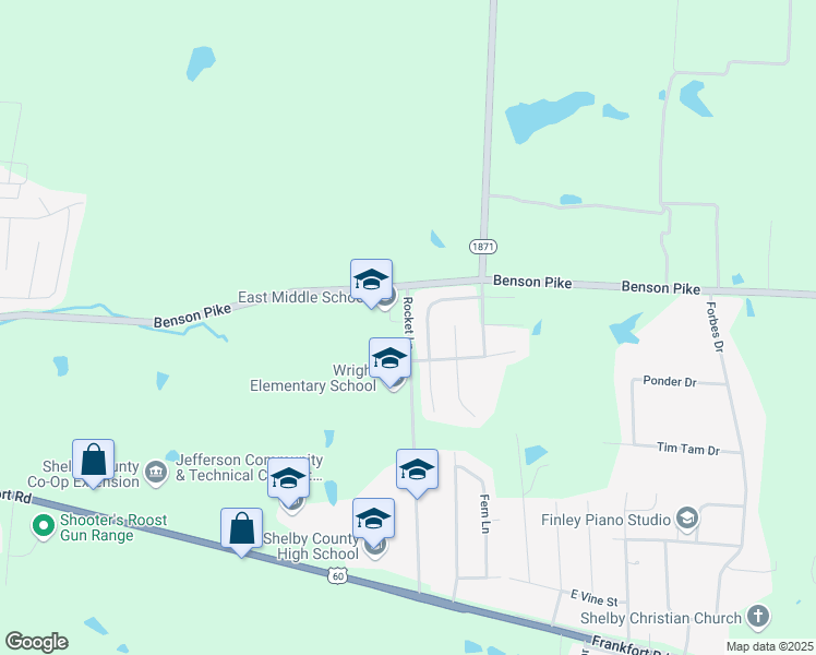 map of restaurants, bars, coffee shops, grocery stores, and more near 600 Rocket Lane in Shelbyville