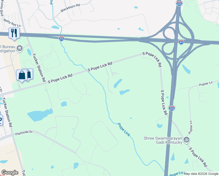 map of restaurants, bars, coffee shops, grocery stores, and more near 12880 South Pope Lick Road in Jeffersontown