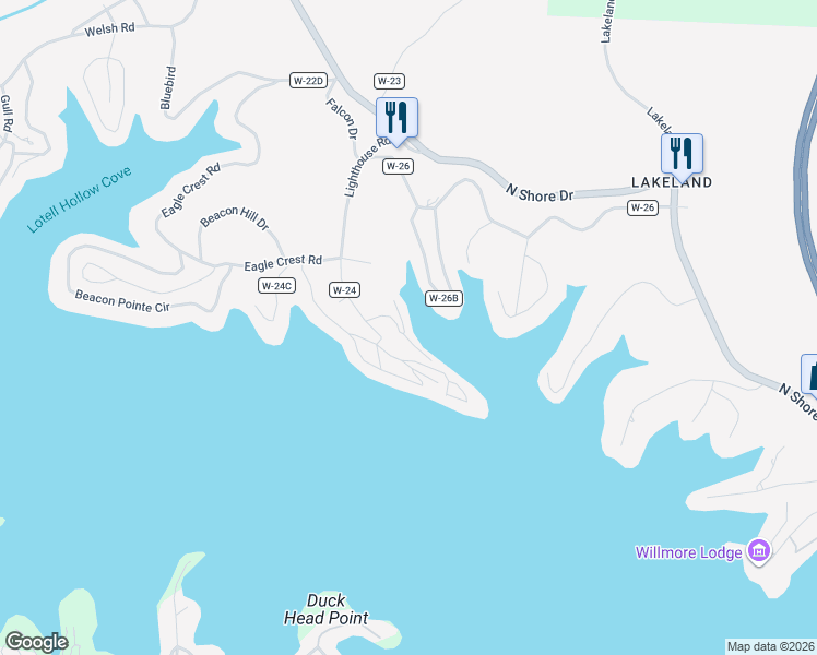 map of restaurants, bars, coffee shops, grocery stores, and more near 40 Lighthouse Road in Lake Ozark