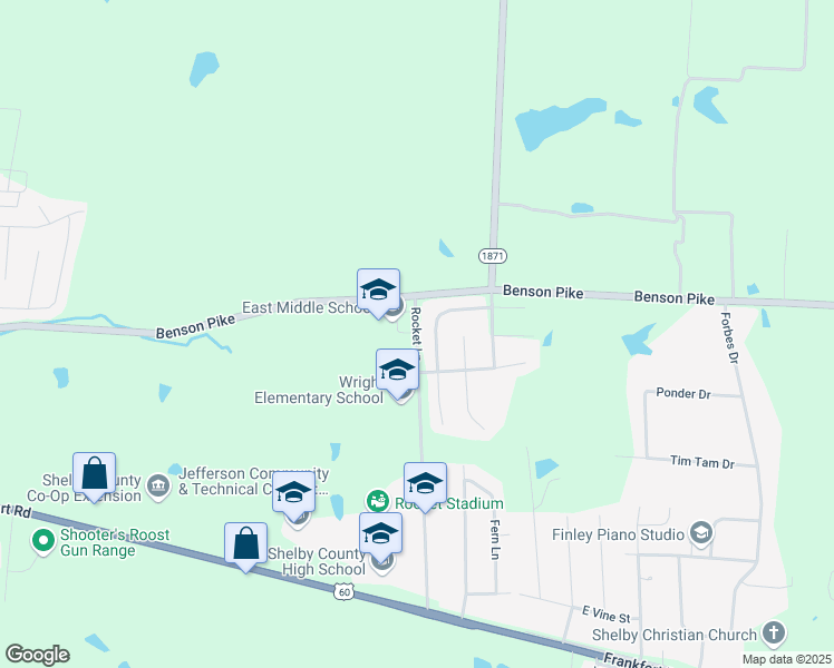 map of restaurants, bars, coffee shops, grocery stores, and more near 600 Rocket Lane in Shelbyville