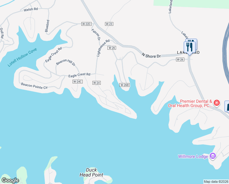 map of restaurants, bars, coffee shops, grocery stores, and more near 40 Lighthouse Road in Lake Ozark