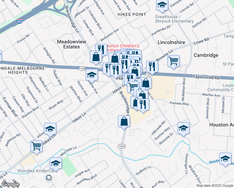 map of restaurants, bars, coffee shops, grocery stores, and more near 350 El Conquistador Place in Louisville
