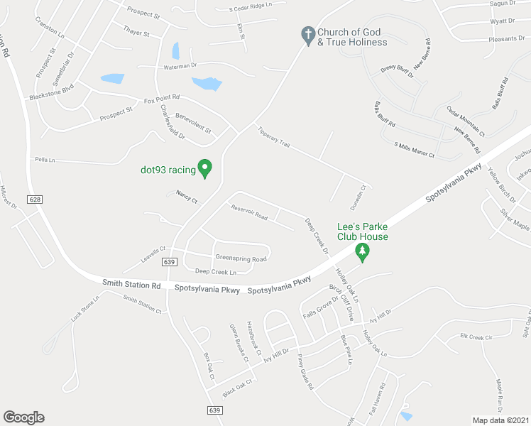 map of restaurants, bars, coffee shops, grocery stores, and more near 9417 Reservoir Road in Fredericksburg