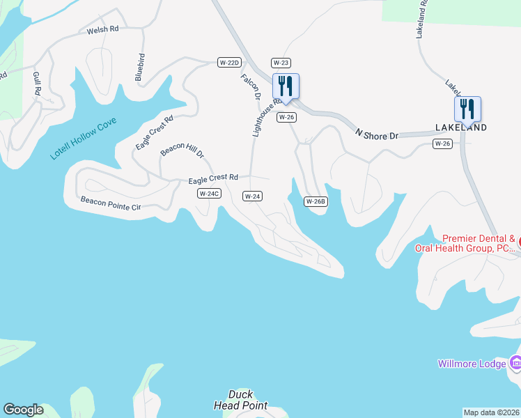 map of restaurants, bars, coffee shops, grocery stores, and more near 44 Lighthouse Road in Lake Ozark