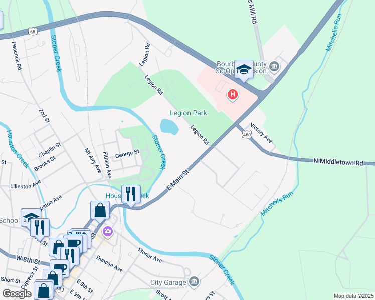 map of restaurants, bars, coffee shops, grocery stores, and more near 217 East Main Street in Paris