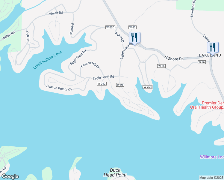 map of restaurants, bars, coffee shops, grocery stores, and more near 1409 Harbour Towne Drive in Lake Ozark