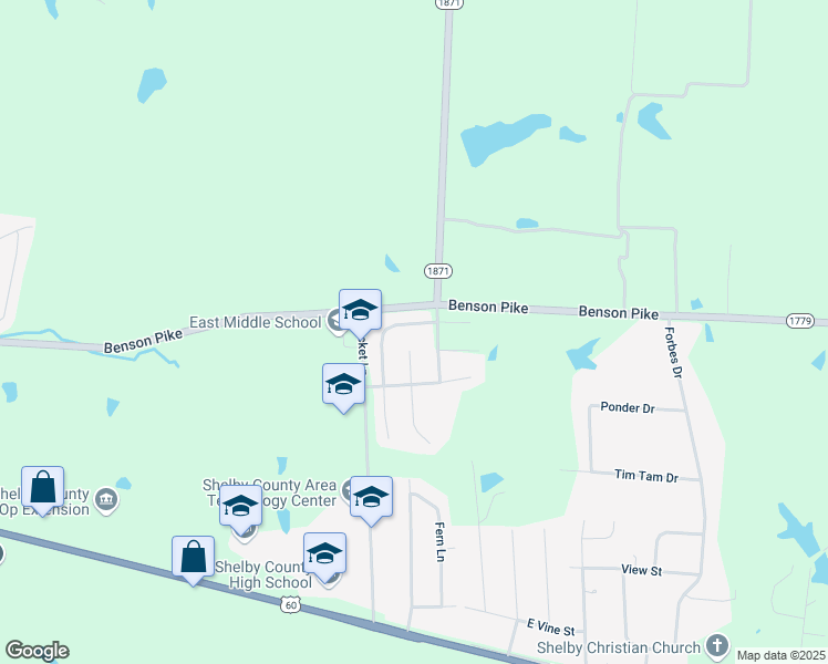 map of restaurants, bars, coffee shops, grocery stores, and more near 2322 Eagle Pass in Shelbyville