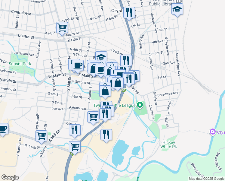 map of restaurants, bars, coffee shops, grocery stores, and more near 512 Bailey Road in Crystal City