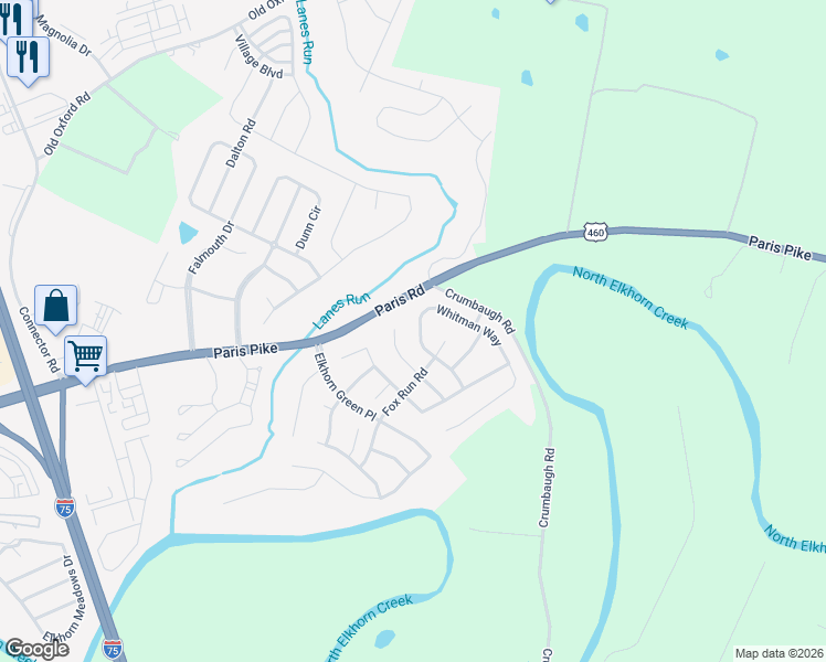 map of restaurants, bars, coffee shops, grocery stores, and more near 122 Whitman Way in Georgetown