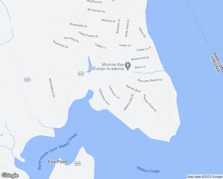 map of restaurants, bars, coffee shops, grocery stores, and more near 120 Potomac Lane in Colonial Beach