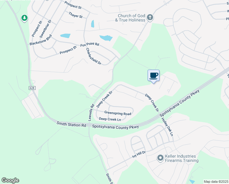 map of restaurants, bars, coffee shops, grocery stores, and more near 9430 Reservoir Road in Fredericksburg