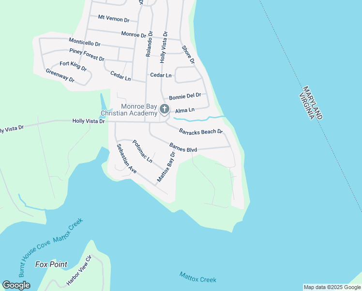 map of restaurants, bars, coffee shops, grocery stores, and more near 248 Barnes Boulevard in Colonial Beach
