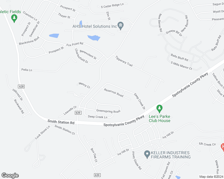 map of restaurants, bars, coffee shops, grocery stores, and more near 9423 Reservoir Road in Fredericksburg