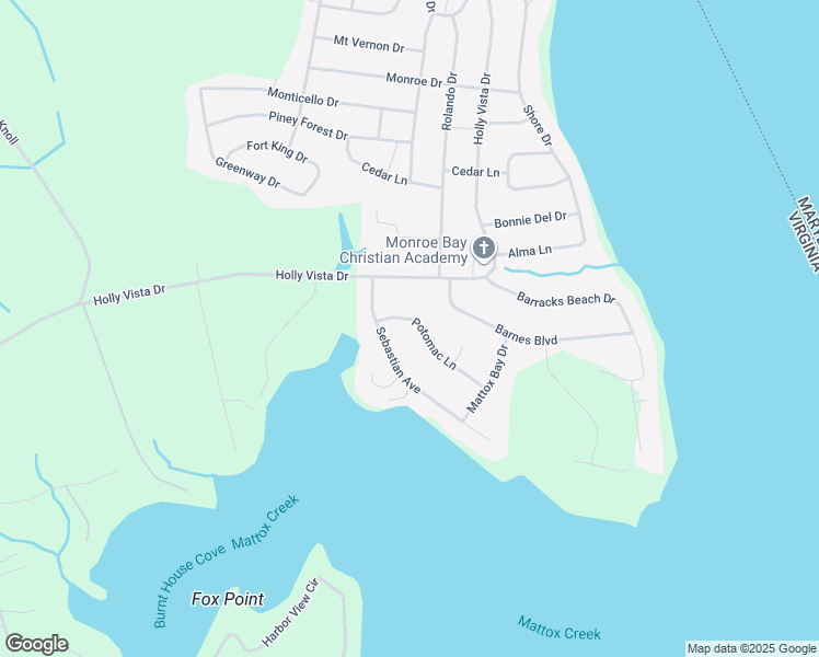 map of restaurants, bars, coffee shops, grocery stores, and more near 80 Potomac Lane in Colonial Beach