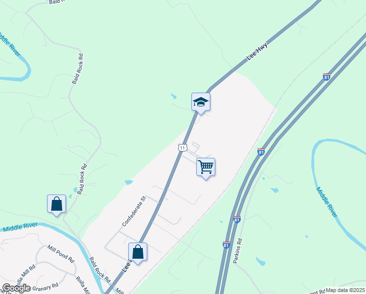 map of restaurants, bars, coffee shops, grocery stores, and more near 5490 Lee Highway in Verona