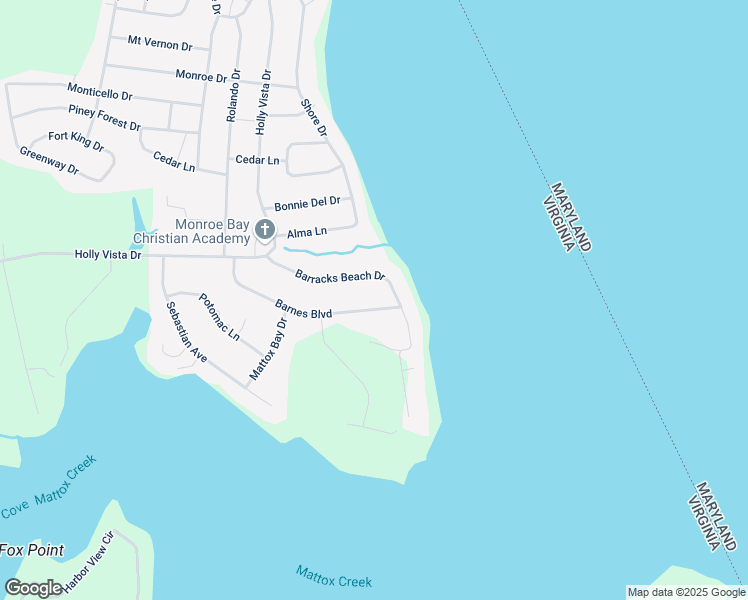 map of restaurants, bars, coffee shops, grocery stores, and more near 67 Barnes Boulevard in Colonial Beach