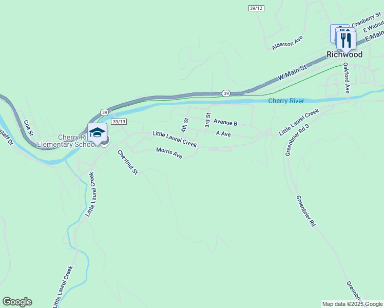 map of restaurants, bars, coffee shops, grocery stores, and more near 2 Morris Avenue in Richwood