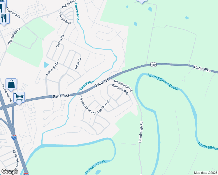 map of restaurants, bars, coffee shops, grocery stores, and more near 122 Whitman Way in Georgetown
