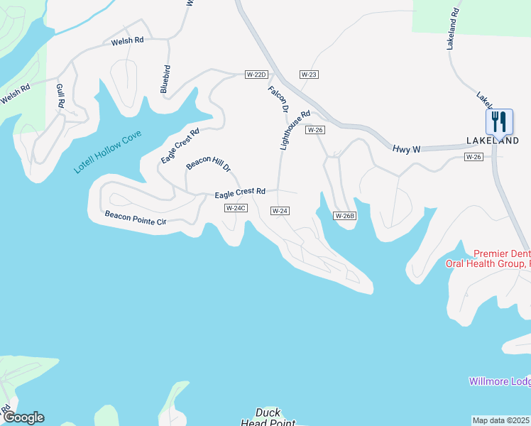 map of restaurants, bars, coffee shops, grocery stores, and more near 1409 Harbour Towne Drive in Lake Ozark
