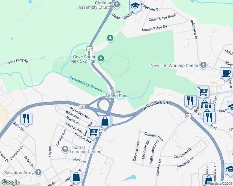 map of restaurants, bars, coffee shops, grocery stores, and more near 100 Cove Spring Road in Frankfort