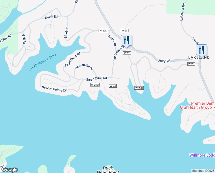 map of restaurants, bars, coffee shops, grocery stores, and more near 1409 Harbour Towne Drive in Lake Ozark