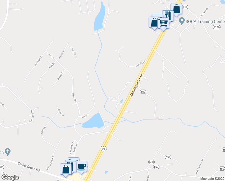 map of restaurants, bars, coffee shops, grocery stores, and more near 7639 Seminole Trail in Ruckersville