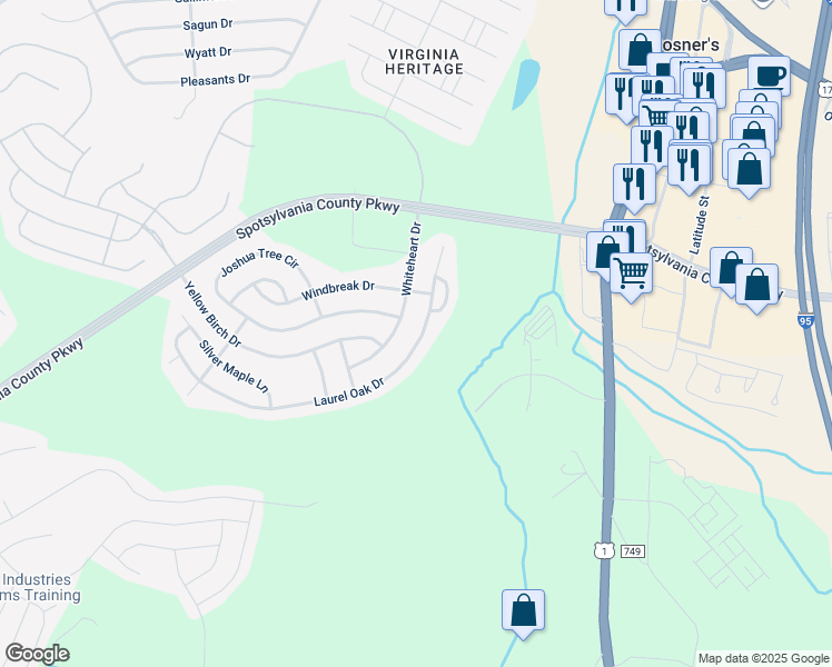 map of restaurants, bars, coffee shops, grocery stores, and more near 9526 Laurel Oak Drive in Fredericksburg