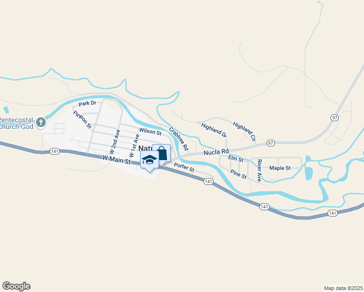 map of restaurants, bars, coffee shops, grocery stores, and more near 111 Crabtree Road in Nucla