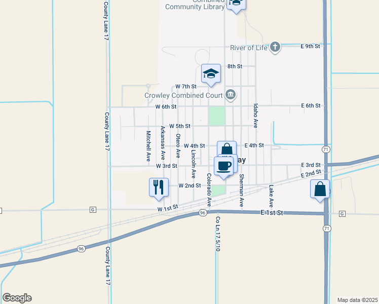 map of restaurants, bars, coffee shops, grocery stores, and more near 32 Lincoln Avenue in Ordway