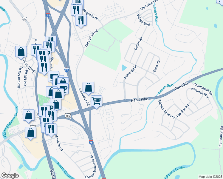 map of restaurants, bars, coffee shops, grocery stores, and more near 3140 Paris Pike in Georgetown