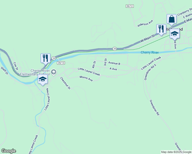 map of restaurants, bars, coffee shops, grocery stores, and more near 2 Morris Avenue in Richwood