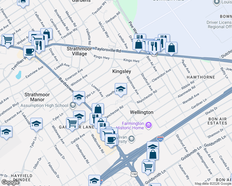 map of restaurants, bars, coffee shops, grocery stores, and more near 2338 Hawthorne Avenue in Louisville