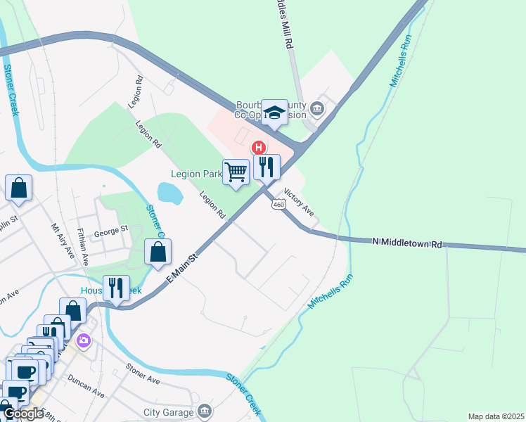 map of restaurants, bars, coffee shops, grocery stores, and more near 300 East Main Street in Paris