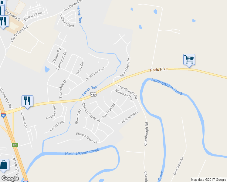 map of restaurants, bars, coffee shops, grocery stores, and more near 122 Whitman Way in Georgetown