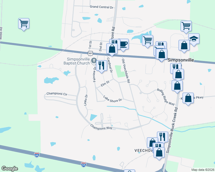 map of restaurants, bars, coffee shops, grocery stores, and more near 504 Garden Court in Simpsonville