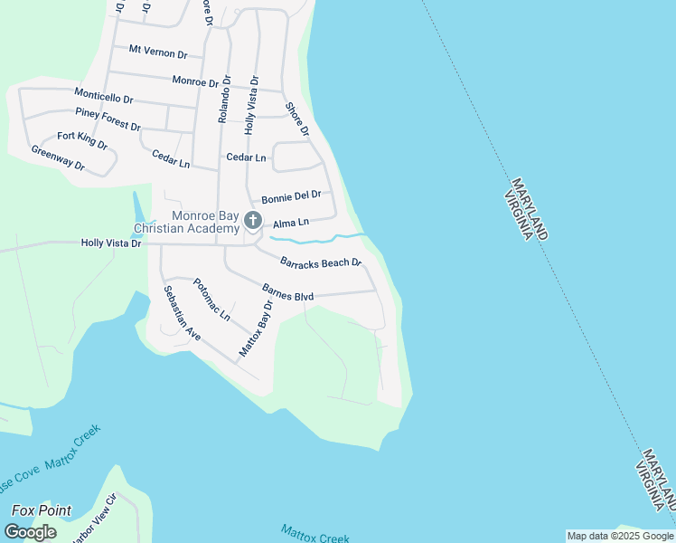 map of restaurants, bars, coffee shops, grocery stores, and more near 238 Barracks Beach Drive in Colonial Beach