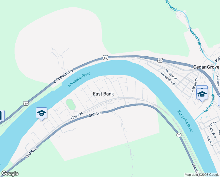 map of restaurants, bars, coffee shops, grocery stores, and more near in East Bank