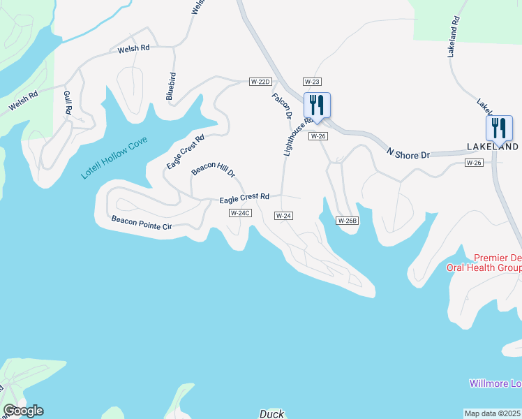 map of restaurants, bars, coffee shops, grocery stores, and more near Emerald Lane in Lake Ozark