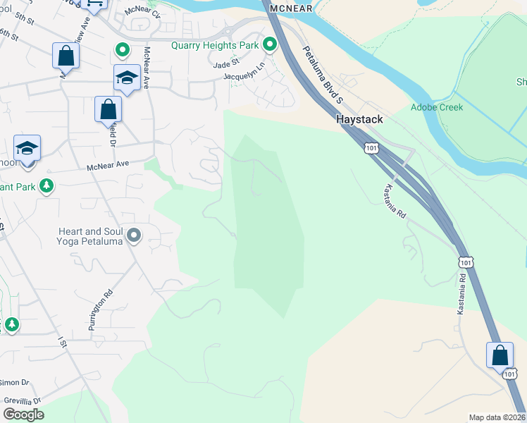 map of restaurants, bars, coffee shops, grocery stores, and more near 1500 Country Club Drive in Petaluma